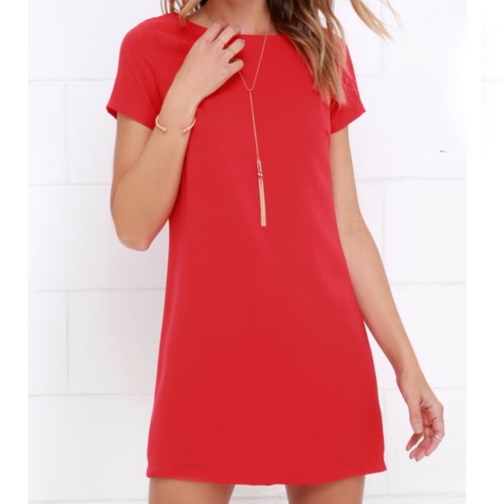 Red Shift Dress w Gold Zipper Detail